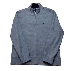 Tommy Hilfiger Pullover Mens L Blue Quarter Zip Mock Neck Logo Sweater 78C6087